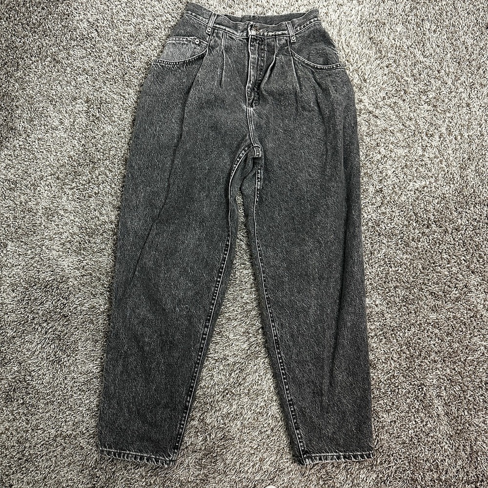 Vintage Lee Black Wash Jeans Pleated High-Rise Tapered Mom Women 26 x 28 USA 80s